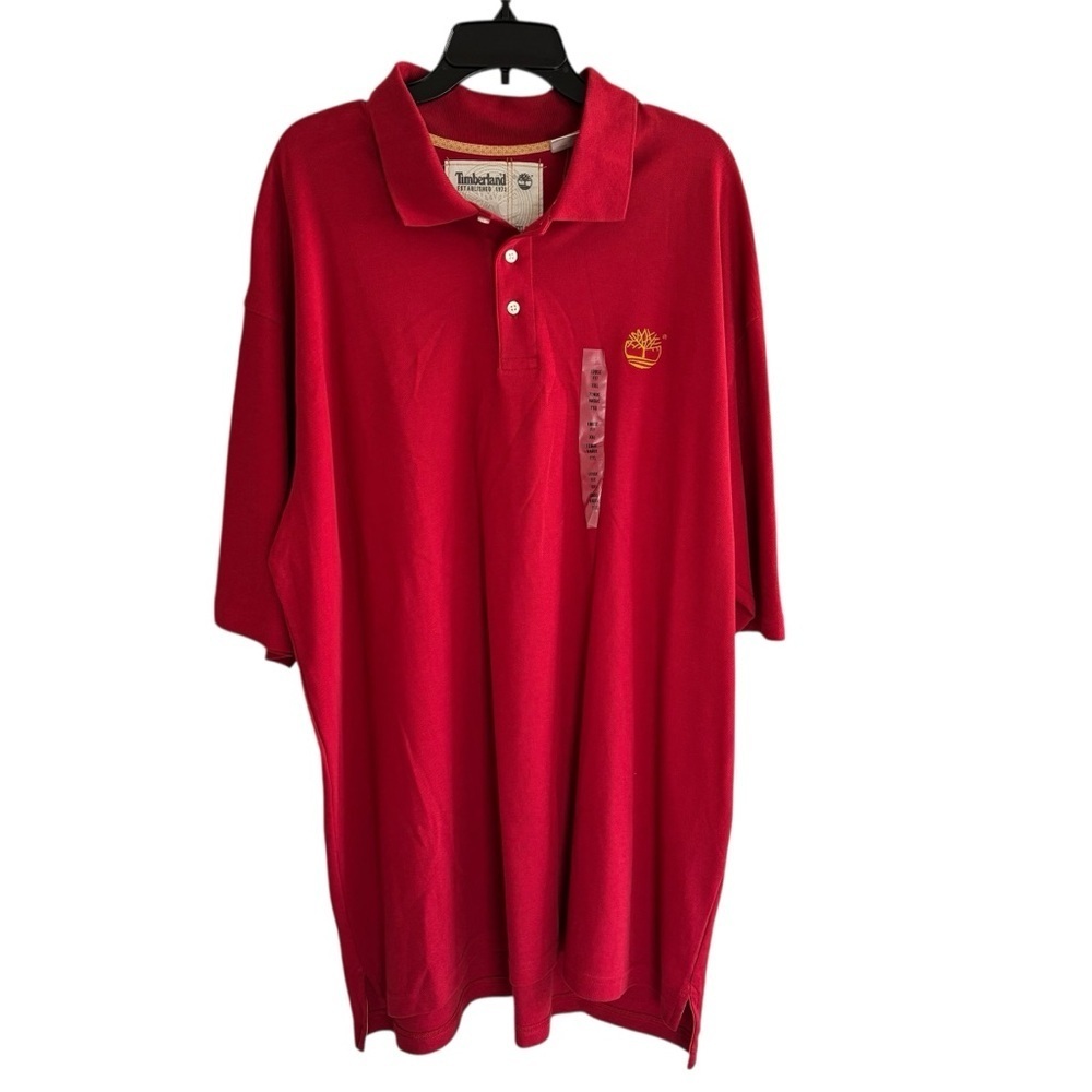 NWT Timberland Red Polo Shirt Loose Fit Casual Style Cotton Men’s XXL *Flaw*